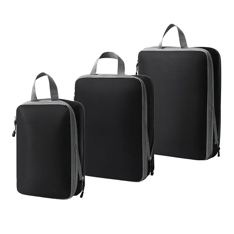organisateur voyage polyester gris clair cube sac compression tissu imperméable transport vêtements pratique empilable