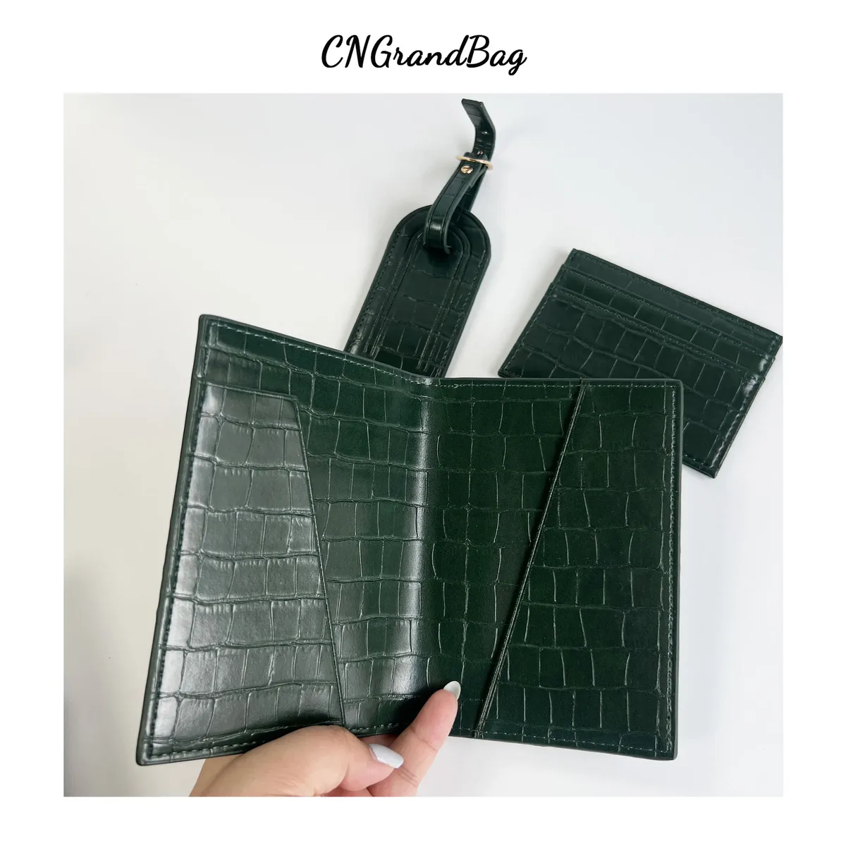 coffret cadeau personnalisé avec initiales gratuites, housse de passeport en cuir de crocodile, étiquette de bagage, porte-cartes, accessoires de voyage