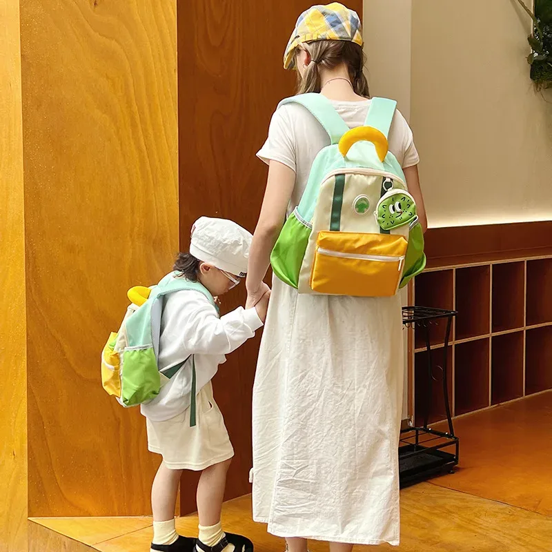 sac à dos pour enfants, nouvelle collection coréenne, décontracté, color block, en coton, avec poignée, pour la maternelle, léger, en promotion de la saison