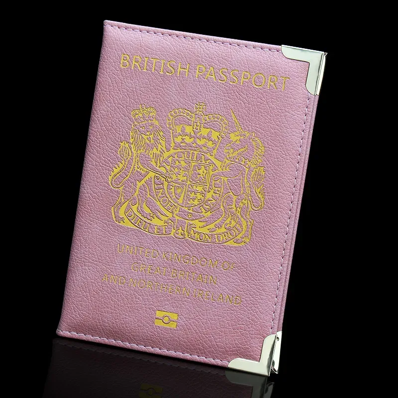 accessoires de voyage porte-passeport britannique avec pieds en cuivre, couverture de passeport en pu, portefeuilles d'angle en métal fin, porte-carte d'identité