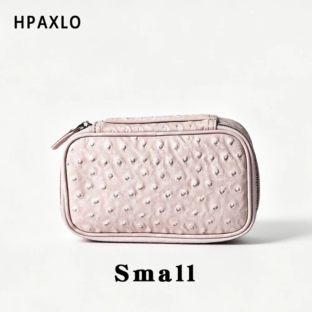 nouvelle trousse de maquillage en cuir d'autruche, organisateur de cosmétiques portable de voyage, rose neige, pour femmes, sac à main, trousse de toilette, pochette à cosmétiques