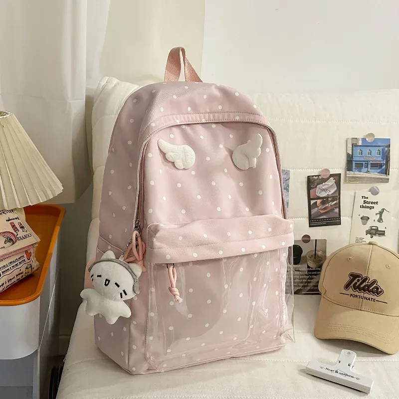 sac à dos bleu à pois, sac d'école classique unisexe, matériau en nylon, style jeune, capacité de 20 à 35 l, capacité pour ordinateur portable de 14 pouces