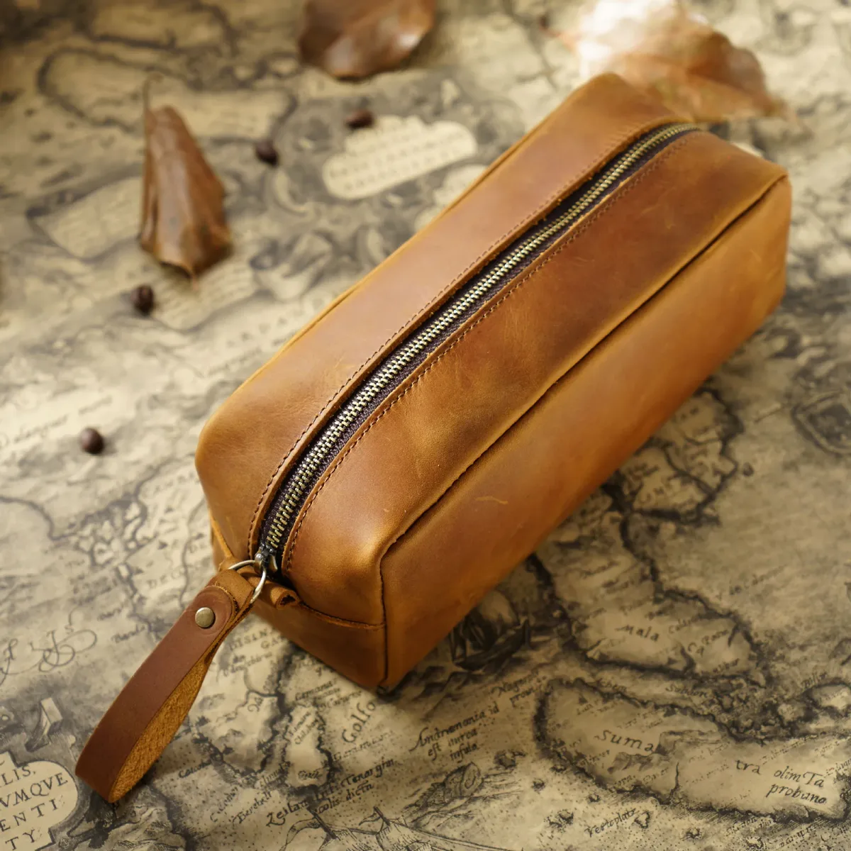 sac de voyage personnalisé en cuir véritable pour cosmétiques, gravure de lettres, pochette vintage en cuir crazy horse, sac de rangement personnalisé