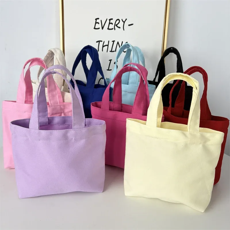 Sac fourre-tout en toile de style coréen, sacs de shopping simples de couleur unie, petits sacs à la mode pour le shopping quotidien, sac à main pliable décontracté