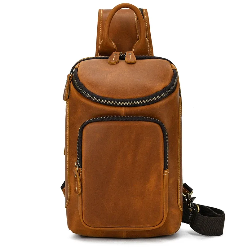 sac de poitrine en cuir véritable pour homme, sac à bandoulière, sac à dos initié unique, sac de voyage, grande capacité