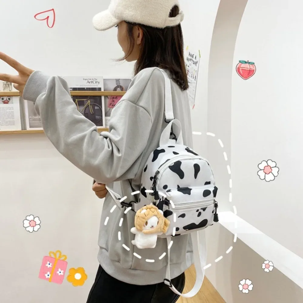 sac à dos mini multifonctionnel en toile pour femme, motif vache mignon, avec bandoulière réglable, idéal pour les voyages