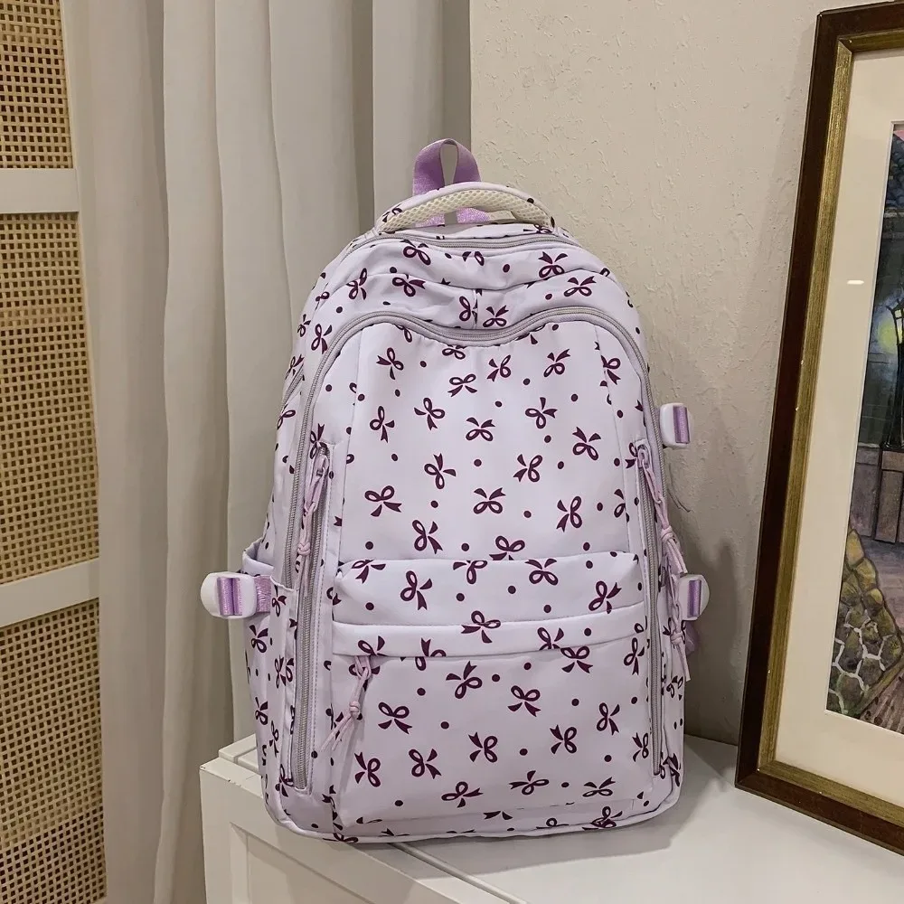 sac à dos à imprimé floral de grande capacité, multi-compartiments, multi-poches, motif nœud, sac d'école imperméable, sac à dos épaissi pour voyage