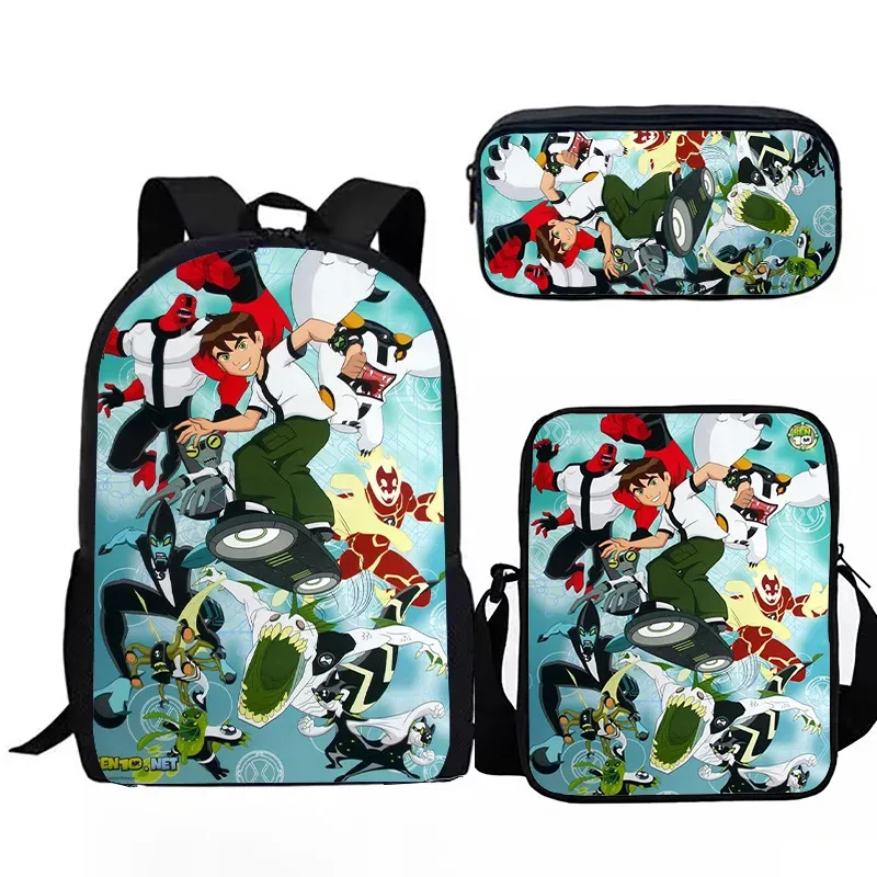 sacs de voyage pour étudiants, sac à dos pour ordinateur portable, sac à dos à imprimé 3d, trousse à crayons populaire, américains ben10, 3 pièces par ensemble