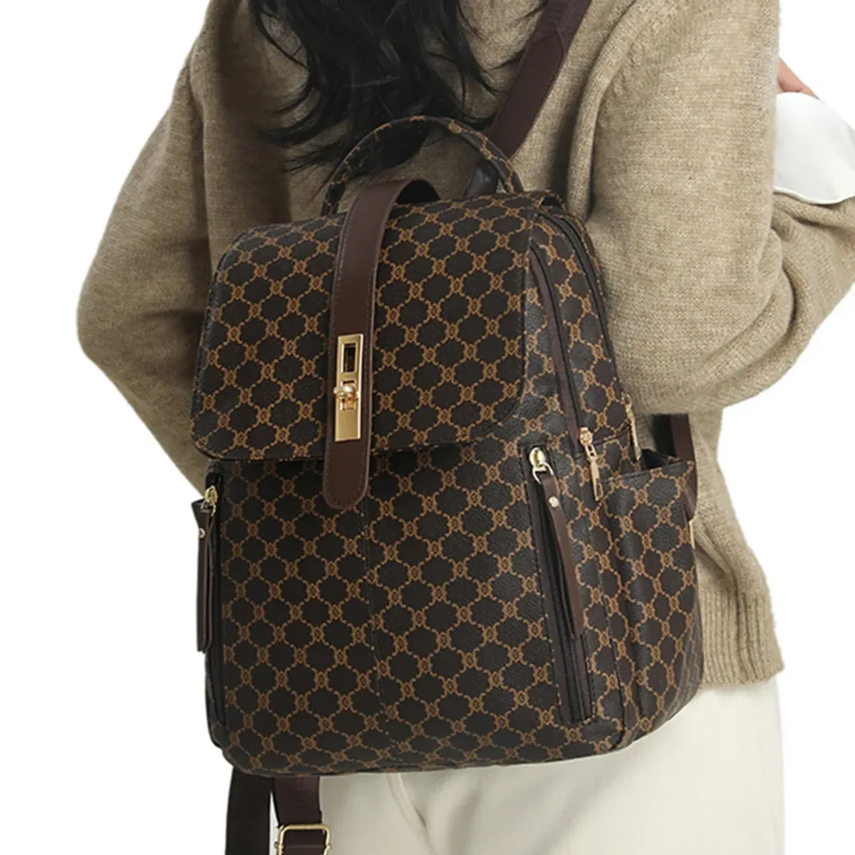 sac à dos de voyage décontracté grande capacité à motif floral pour femme, nouveau style 2026, sac de travail quotidien pour trajets urbains, minimaliste en pu