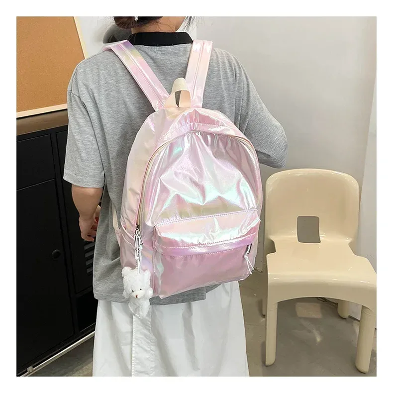 sacs à dos brillants kpop pour femmes, grande capacité, décontractés, pour filles, sac d'école, sac à dos pour ordinateur portable, sac de voyage en cuir pu, sac à dos féminin