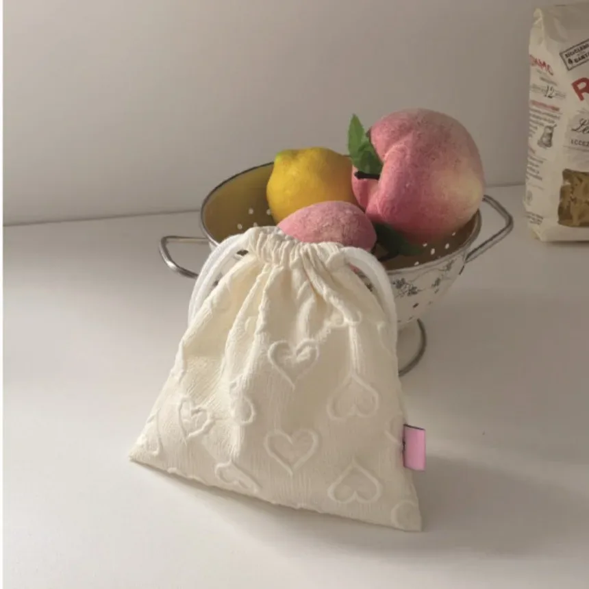 femmes mignon jacquard coeur cordon portable voyage étudiant rouge à lèvres fard à paupières petit coeur cordon bouche sac de rangement drôle