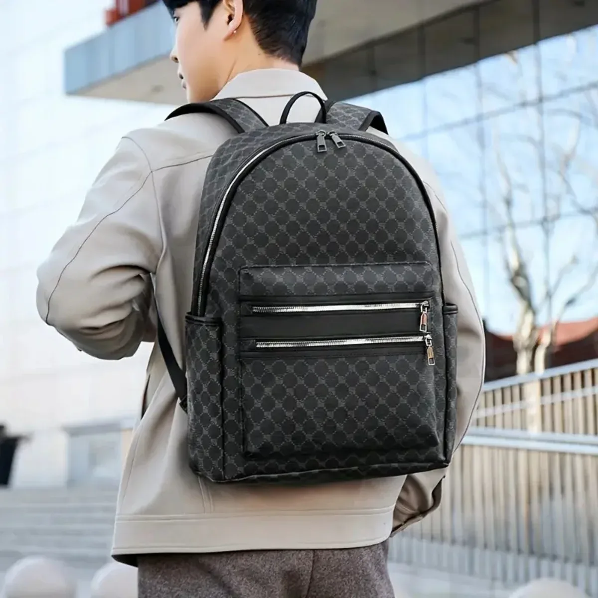 sac à dos noir à la mode, grande capacité, avec bretelles réglables, plusieurs compartiments et poches zippées pour l'école, le travail et les voyages, sac à dos pour étudiant
