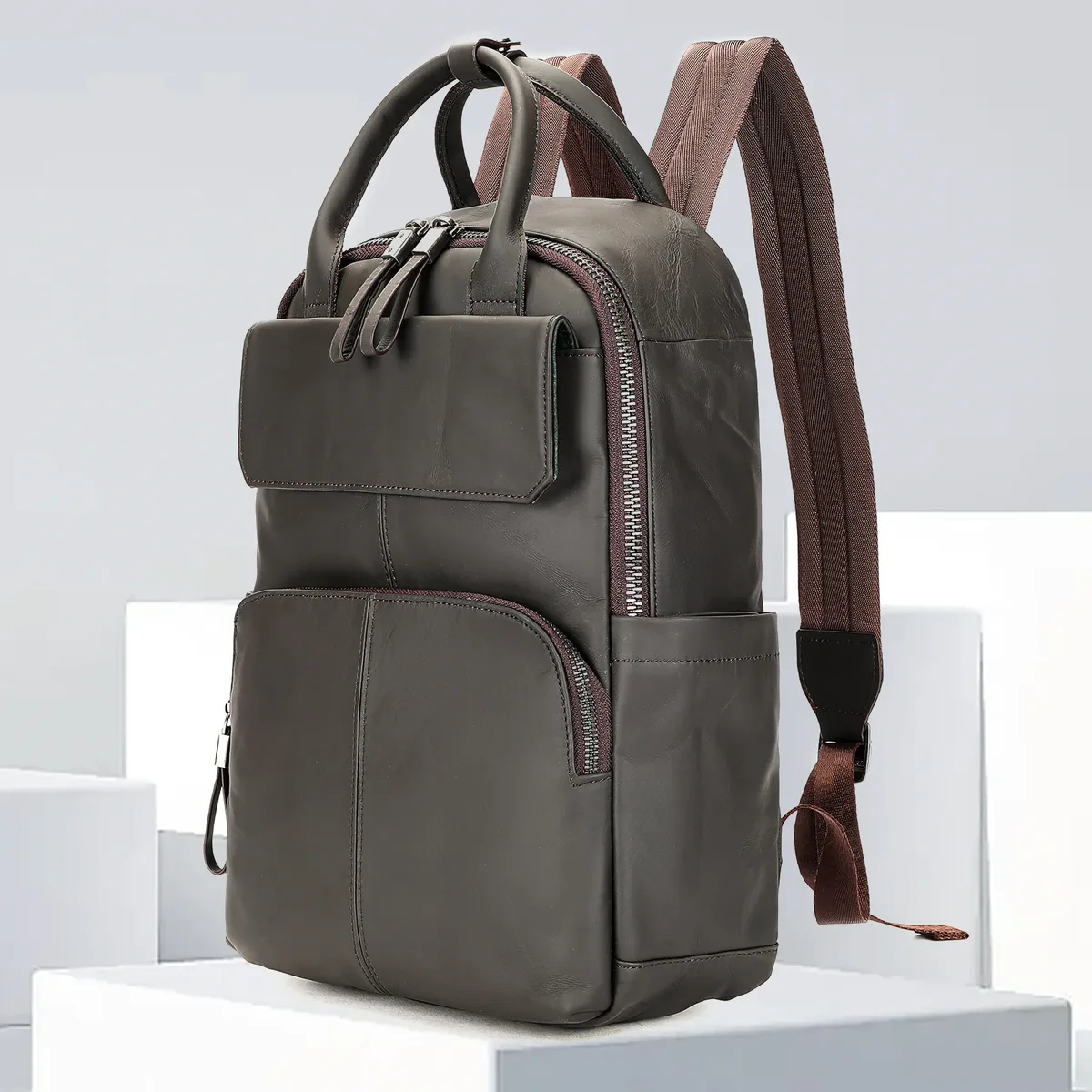 sac à dos en cuir véritable pour homme, grande capacité, sac de voyage d'affaires en cuir pleine fleur, pour le travail, les trajets quotidiens et les loisirs
