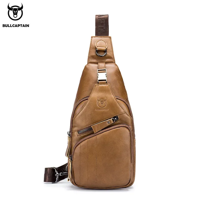 bullcaptain sac en cuir véritable sac de poitrine hommes mode style décontracté sac à bandoulière affaires grande capacité en cuir bagages pour hommes