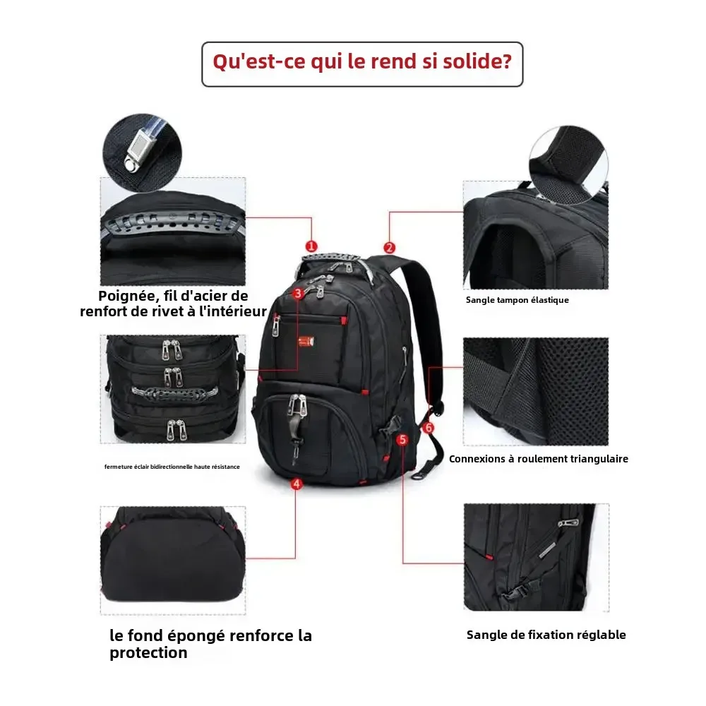 sac à dos multifonctionnel suisse pour ordinateur portable 17 pouces, sac de voyage, sac à livres d'université avec port de chargement usb, résistant à l'eau