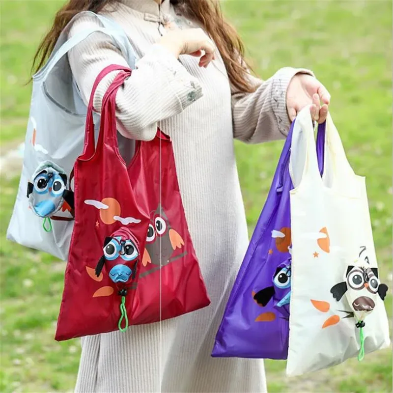 sac à provisions pliable en forme de l, théâtre d'animaux mignon, fourre-tout réutilisable, sac à main portable, sac de voyage lancé, sacs de rangement pliants, organisateur