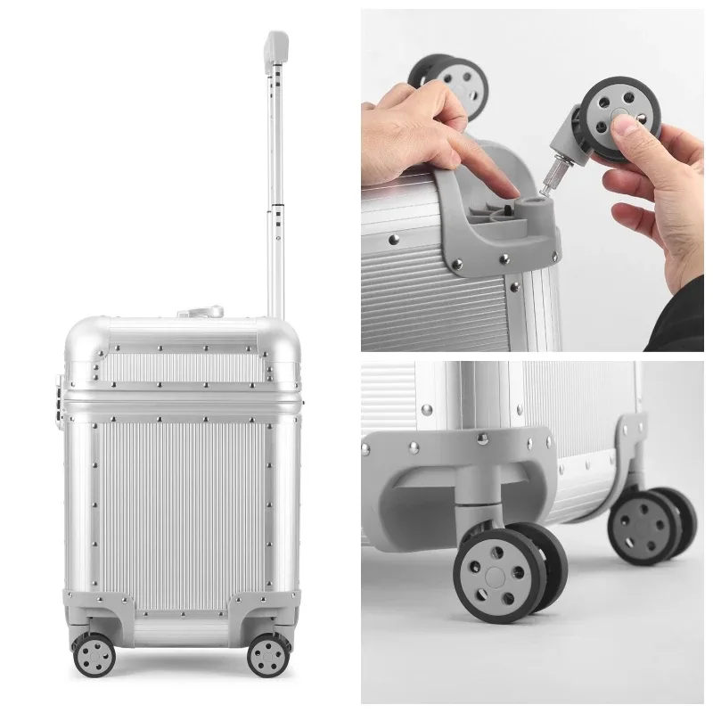 valise à ouverture supérieure en alliage aluminium-magnésium, boîte à outils pour photographe, bagage de voyage à roulettes avec serrure tsa 18/20/22 pouces