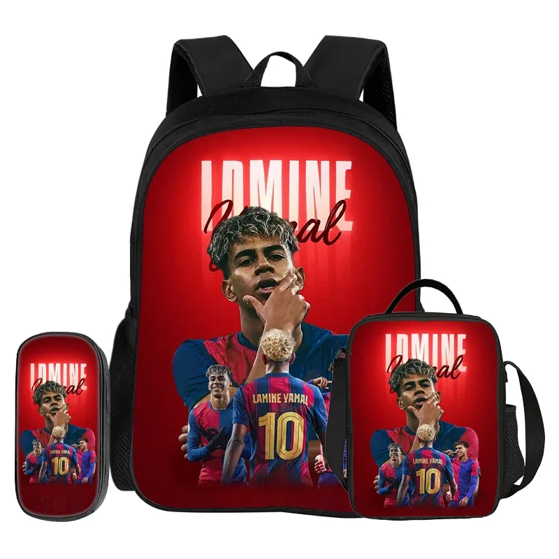 sac à dos football star, ensemble de 3 pièces, sac à dos scolaire l-lamin yamal, sacs à crayons, sac à livres, meilleur cadeau avec sac à lunch, sac à dos