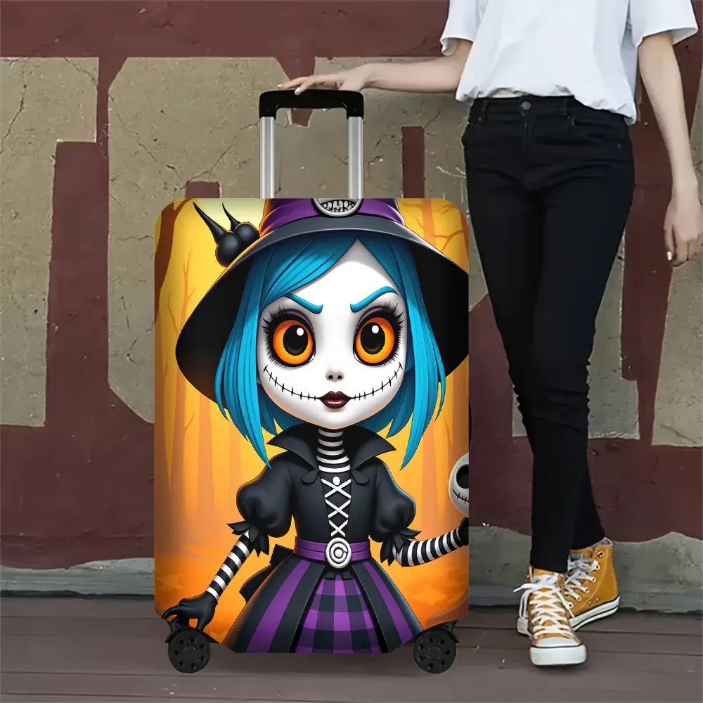 1 housse de bagage à imprimé sorcière d'halloween pour bagages de 18 à 32 pouces ; accessoires de voyage anti-poussière et élastiques pour protéger efficacement vos bagages