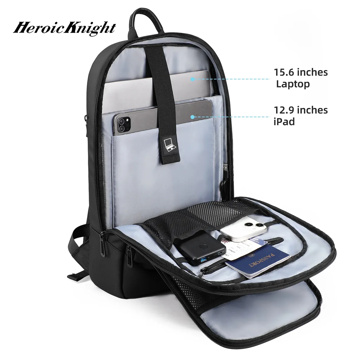Heroic Knight Sac à dos d'affaires portable pour homme mince 15,6 pouces sacs pour ordinateur portable sac à dos de voyage étanche Mochilas d'école minimalistes