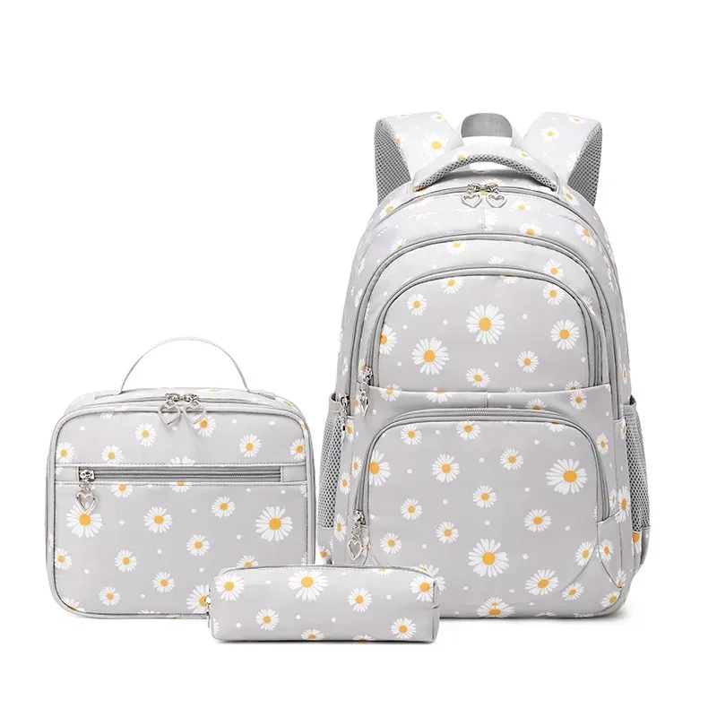 sac à dos d'école à motif marguerite, trousse à crayons, sac à main, ensemble de trois pièces, tissu en nylon imperméable, sac à dos tendance pour garçons, filles et adolescents