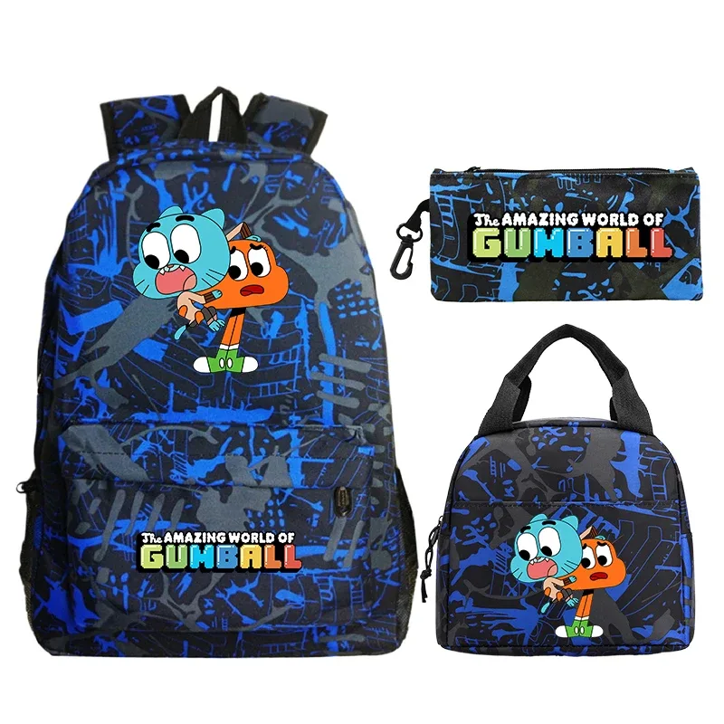 sac à dos the amazing world of gumball, 3 pièces, avec sac à crayons, sac à déjeuner, sac d'école pour étudiants, sac à dos de voyage, sac à livres pour garçons et filles, cadeau