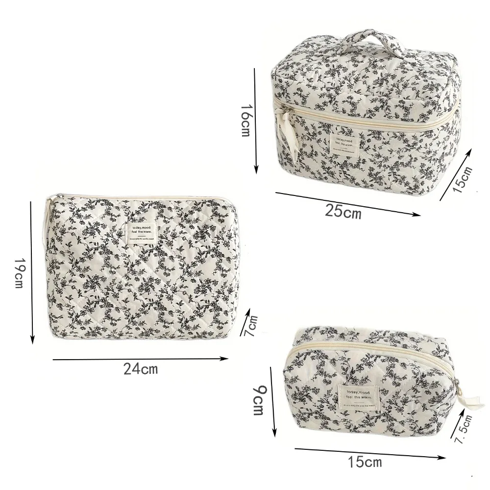 sac fourre-tout matelassé noir à motif floral pour femme, sac à main de voyage, pochette de rangement portable pour cosmétiques et maquillage avec fermeture éclair
