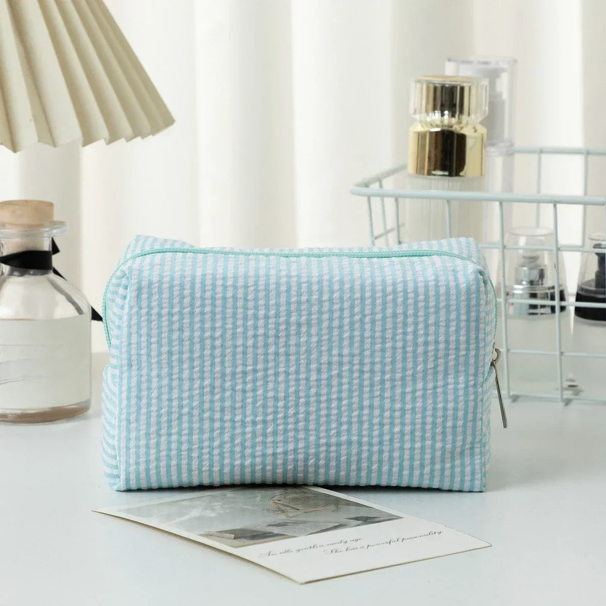 sac à cosmétiques rayé, trousse de maquillage rose violet pour femmes, organisateur de voyage avec fermeture éclair