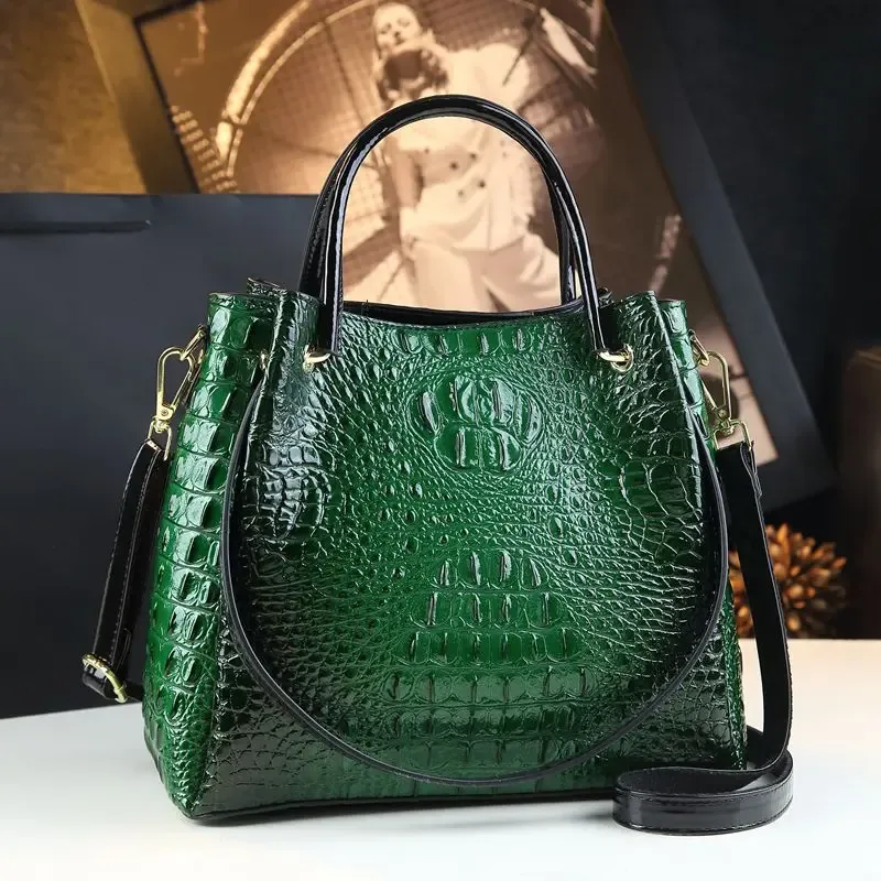 sacs à main rétro en cuir véritable pour femmes, sac fourre-tout à imprimé crocodile, sacs de messager initiés, tendance de la mode, nouveau, e27, 2025
