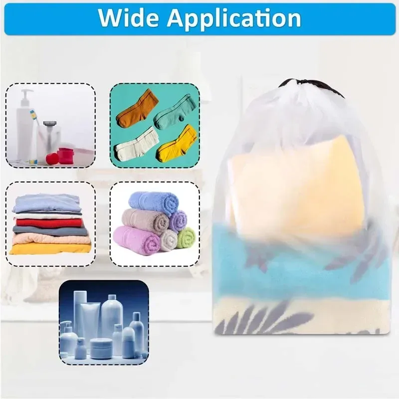 sac de rangement portable pour chaussures, sac de rangement à cordon pour articles divers, sac de maquillage de voyage, sac de rangement en plastique transparent imperméable, 5/10 pièces