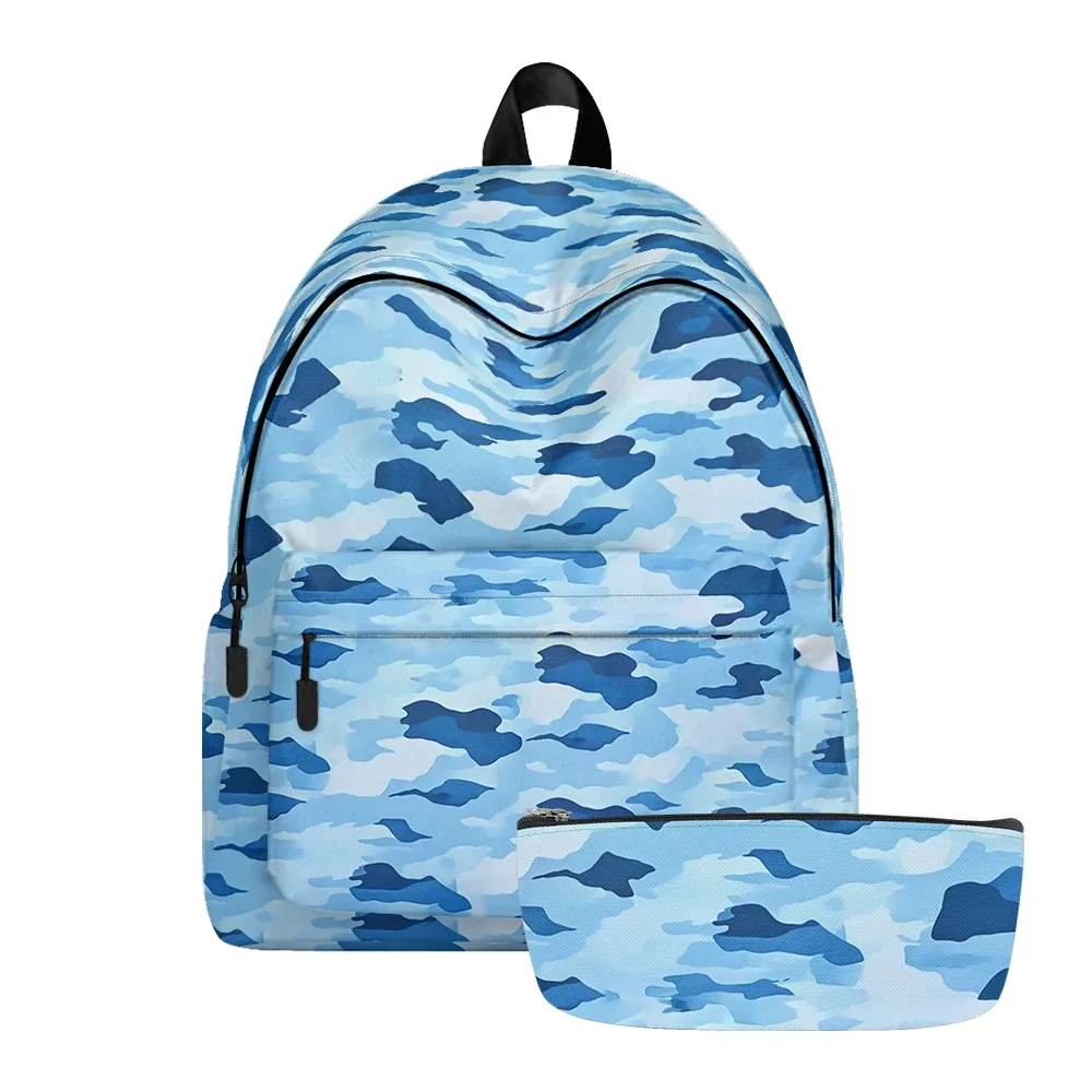 sac à dos imprimé camouflage pastel aquarelle, sacs à crayons, bretelles réglables, sac d'école léger et durable, sac à dos de voyage, ensembles pour adolescents