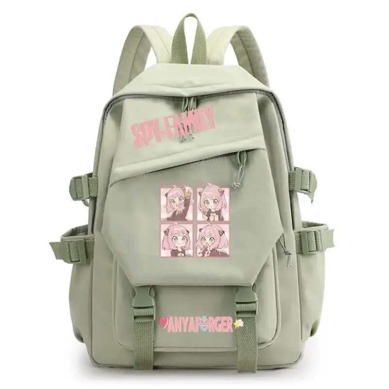 sac dos toile gris accents roses motif dessin animé personnage joyeux poche principale poche latérales fermeture éclair maille résine voyage décontracté