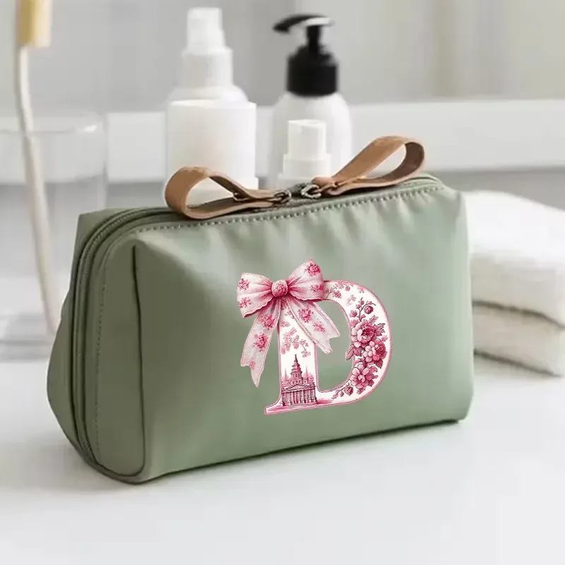 sac à main pour femme avec 26 lettres florales en forme de nœud, trousse de maquillage, sac de rangement, cadeau de la saison de la rentrée scolaire, saint-valentin, anniversaire