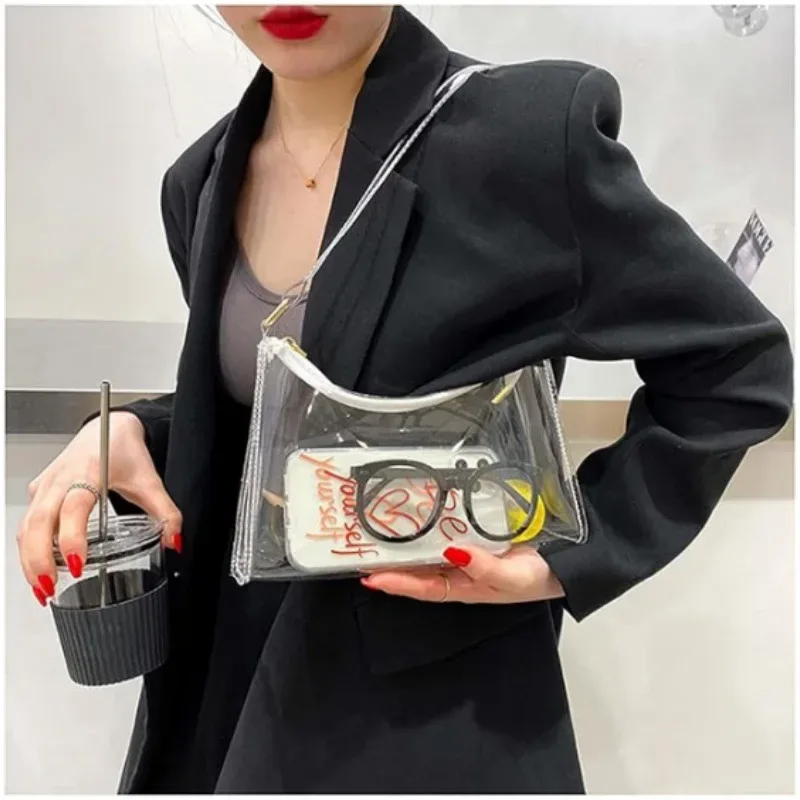 sac à bandoulière transparent en pvc élégant en forme de croissant de lune, 1/2 pièces, nouveau modèle, pour usage quotidien