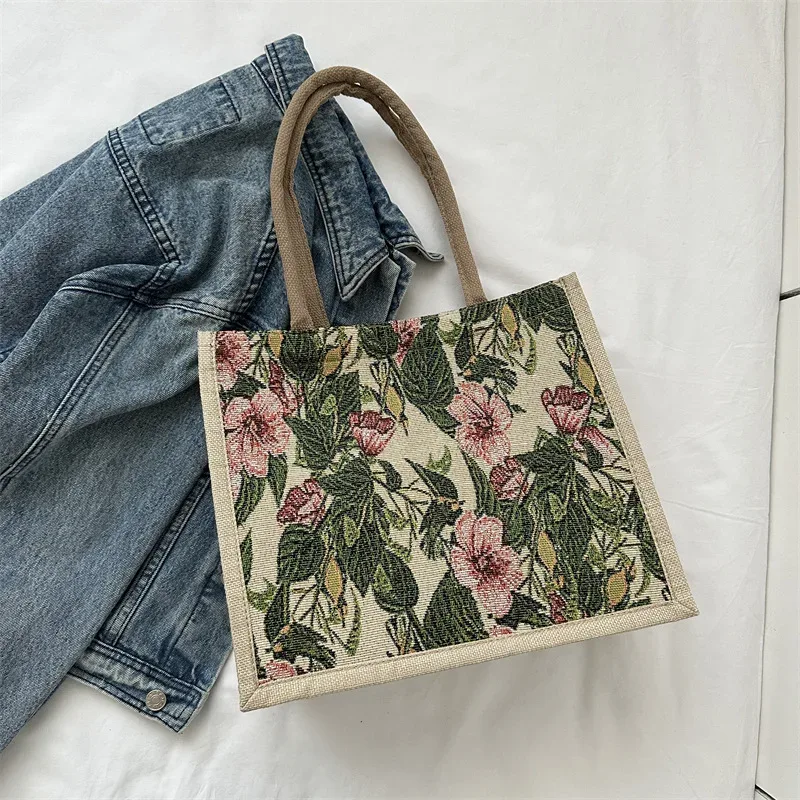sac fourre-tout en coton et lin pour femmes, sac à main décontracté pour étudiants, sac à main initié, grande capacité, sacs de plage réutilisables, sac à provisions, document esthétique