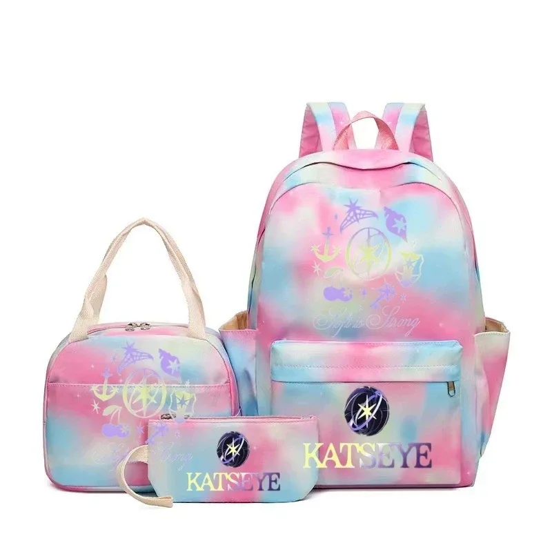 nouveaux sacs à dos katseye à imprimé amusant, 3 pièces/ensemble, sac d'école pour étudiants, sac de voyage pour adolescentes et garçons, sacs à lunch, sac à dos