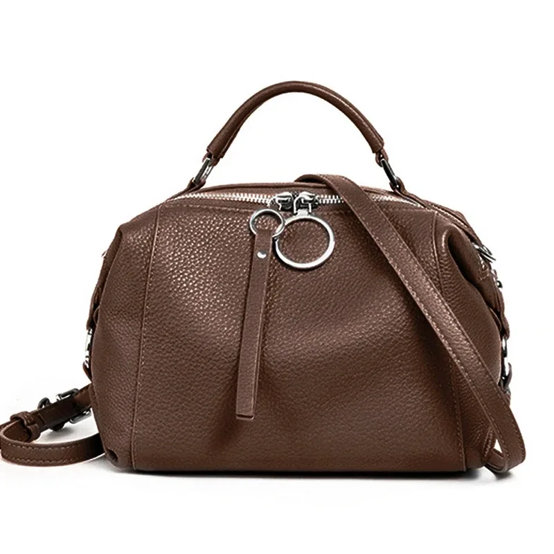 zency – sac à bandoulière noir de créateur pour femmes, sac à main en cuir véritable 100%, taille moyenne pour la vie quotidienne avec deux sangles
