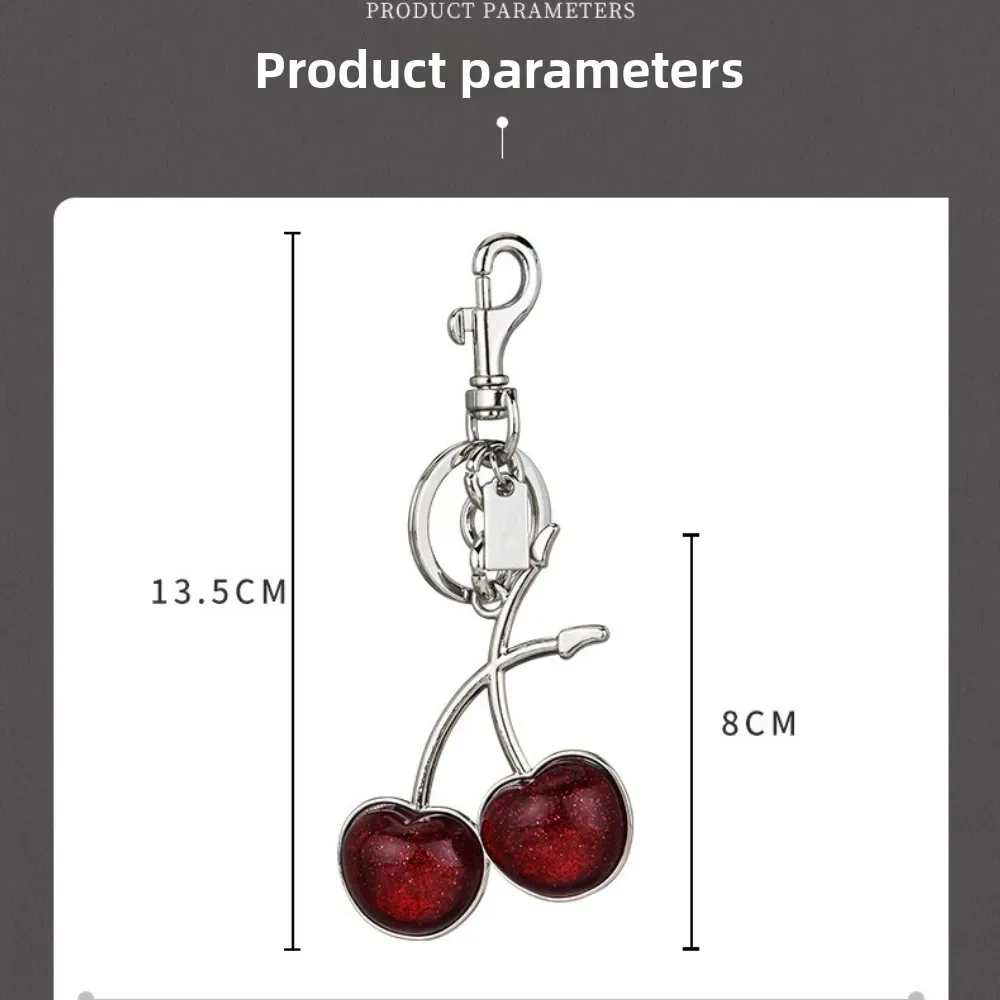 porte-clés cerise en résine rouge pailletée, breloque de sac personnalisable avec étiquette argentée, pendentif de sac à main esthétique y2k pour femmes, décorations de sac à dos