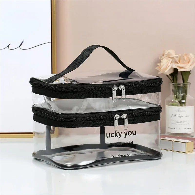trousse de maquillage transparente en pvc pour femme, trousse de toilette étanche, trousse de maquillage de voyage, trousse de rangement de lavage de beauté, trousse de maquillage à fermeture éclair
