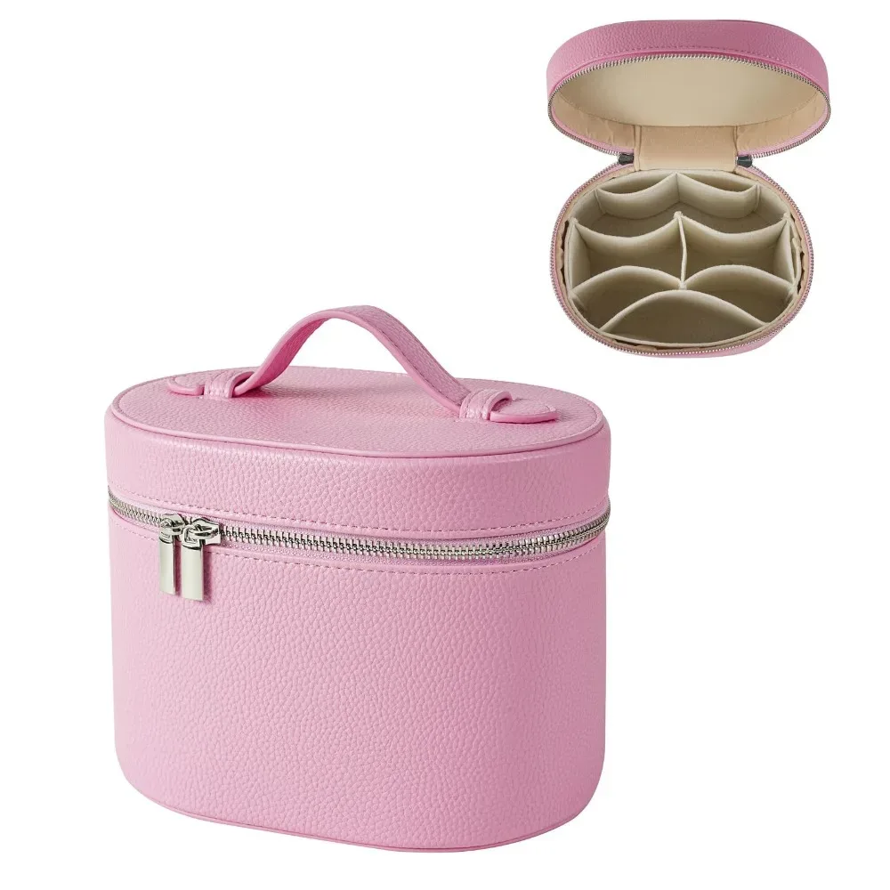 organisateur voyage polyester gris doré marron bleu noir beige compartiments maquillage format rectangulaire poignée supérieure fermeture éclair