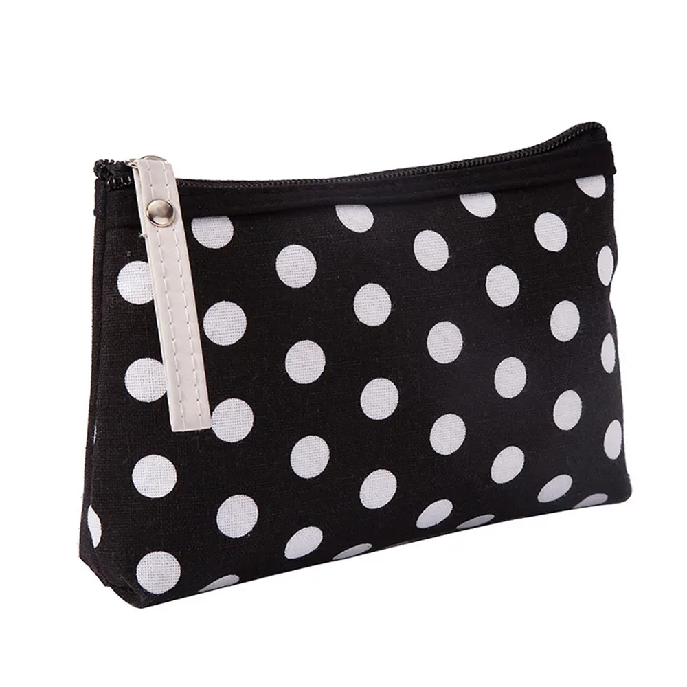 sac de maquillage en toile imprimé de points, sacs à cosmétiques pour femmes, trousse de toilette, organisateur de téléphone, pochette pour clé de téléphone, porte-monnaie, sac à cosmétiques de voyage