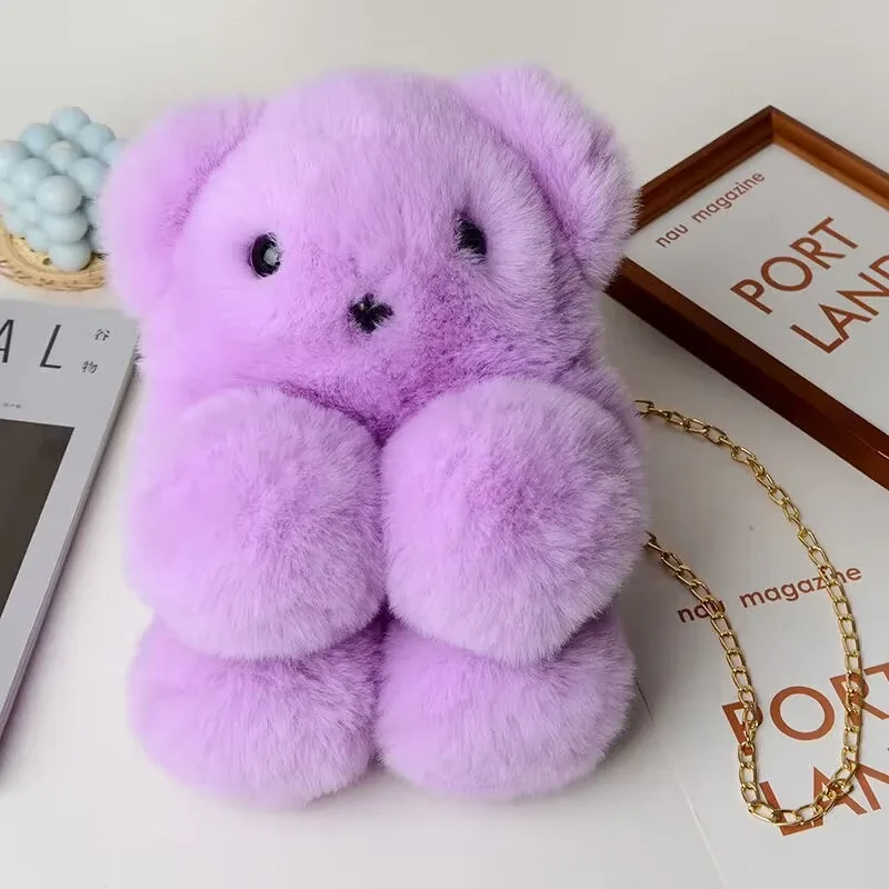 nouveau ours en peluche sac à dos à bandoulière fille sac de messager créatif mignon sac à chaîne belle moelleux fille dessin animé sac