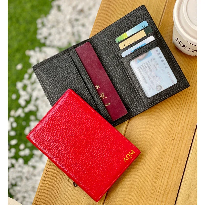 Portefeuille porte-passeport personnalisé en cuir, sac à documents de grande capacité pour hommes et femmes, couverture de passeport en cuir pratique