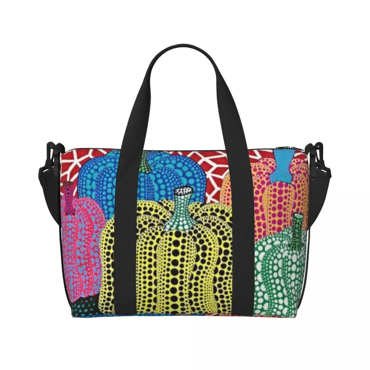sac fourre-tout personnalisé yayoi kusama à pois pour femmes, sac de voyage à bandoulière de plage de gymnastique citrouille de grande capacité
