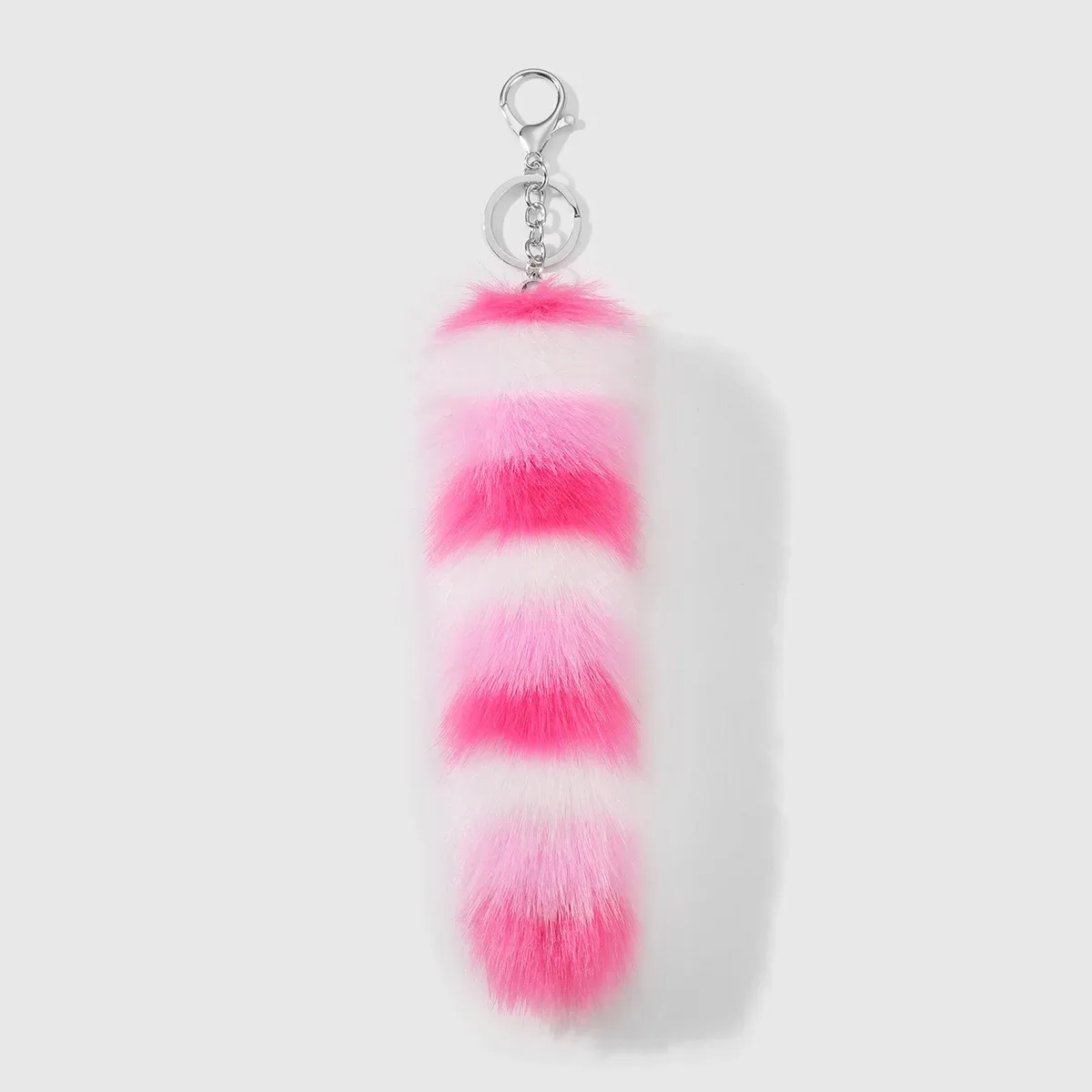 porte-clés queue de raton laveur en fausse fourrure, breloque de sac rayée et moelleuse pour femmes et filles, accessoire pendentif pour sac à dos et sac à main style y2k punk