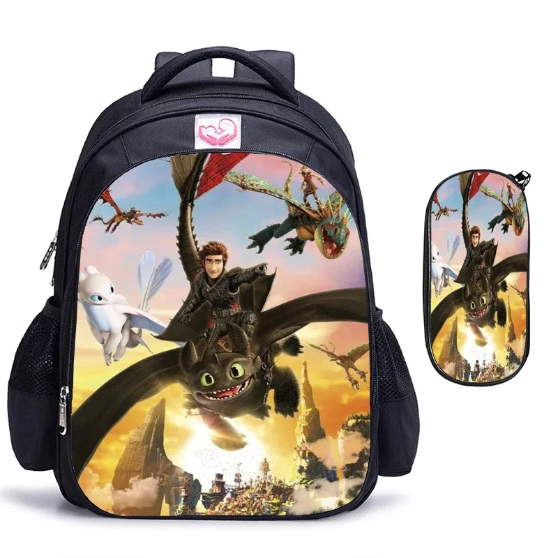 2 sacs à dos orthopédiques « comment dresser votre dragon », 16 pouces, noirs, pour l'école primaire, cadeau pour enfants et étudiants