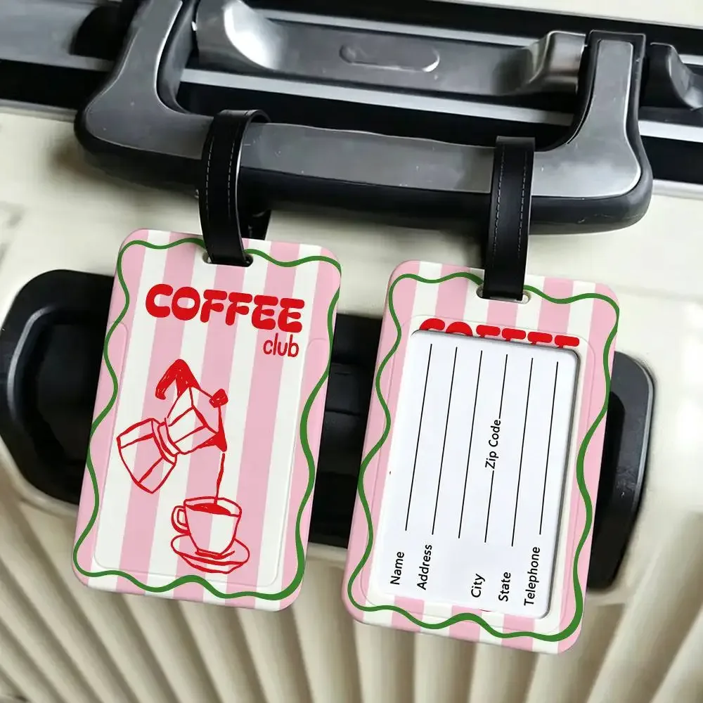 étiquette bagage plastique pvc beige vert rouge grains café tasses machine voyage ecole usage journalier