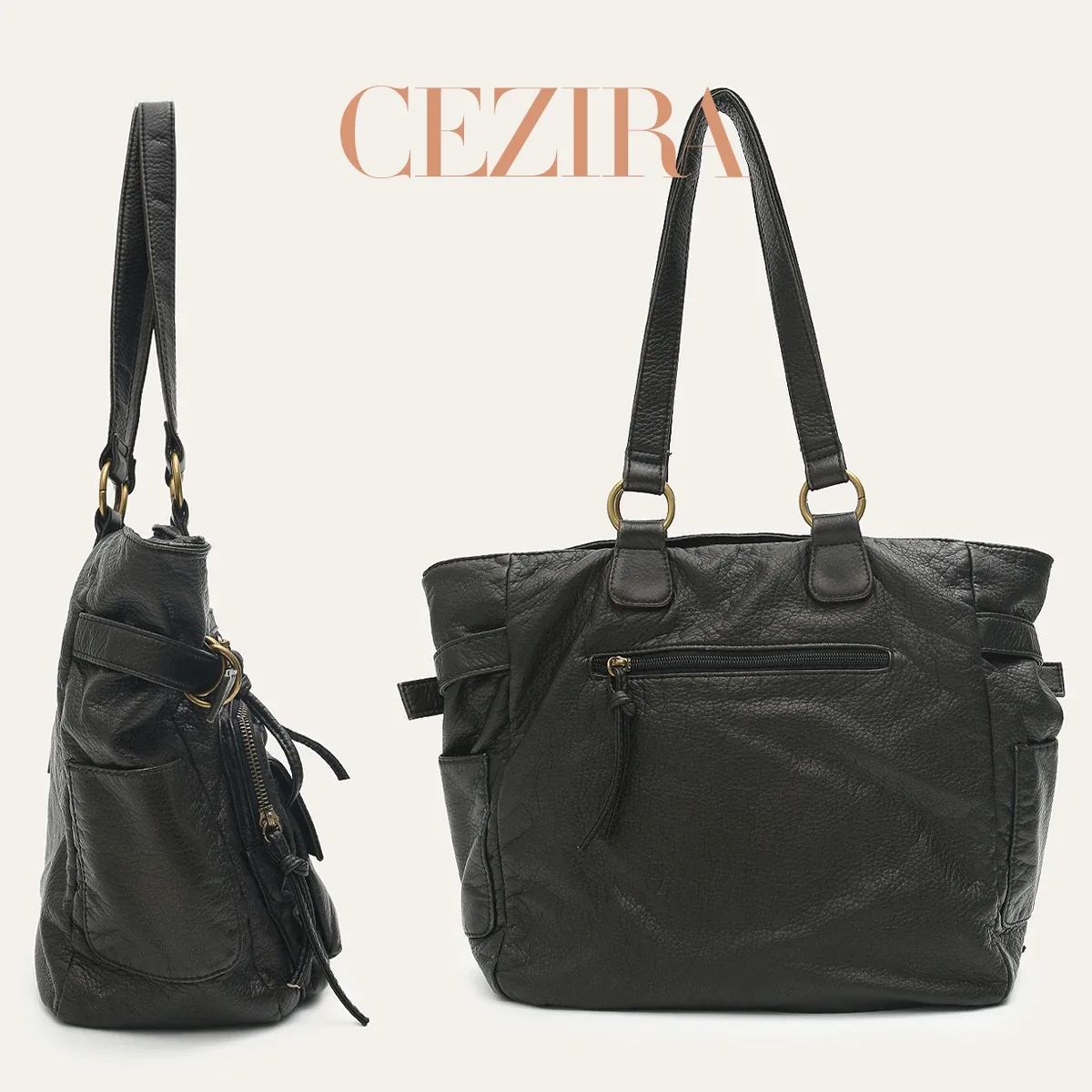 sac à main fourre-tout en cuir vegan pu délavé style rétro cr y2k, avec plusieurs poches et fermeture à glissière, sac à bandoulière pour femme, mode décontractée quotidienne.