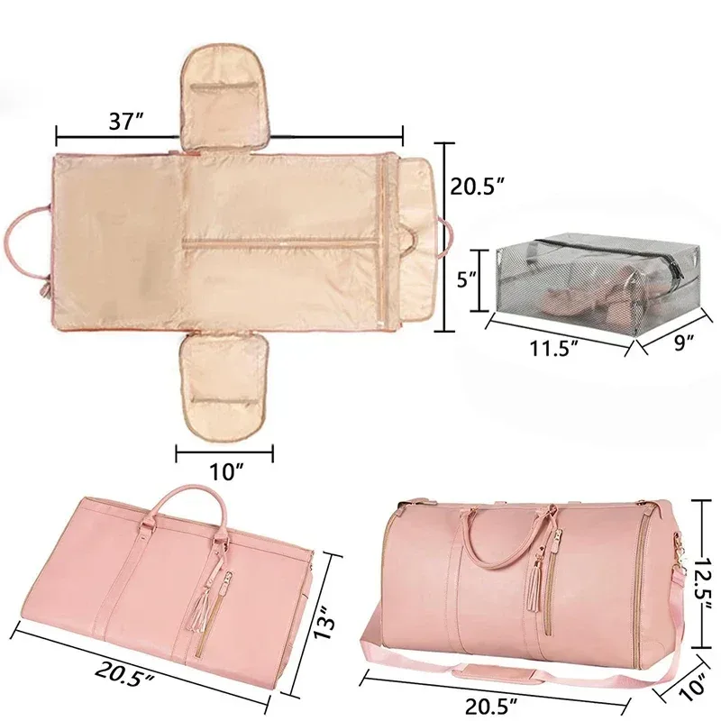 sac voyage polyester rose marron pliable extensible femelle polyvalent grande capacité résistant eau hand bagage fitness voyage suit storage