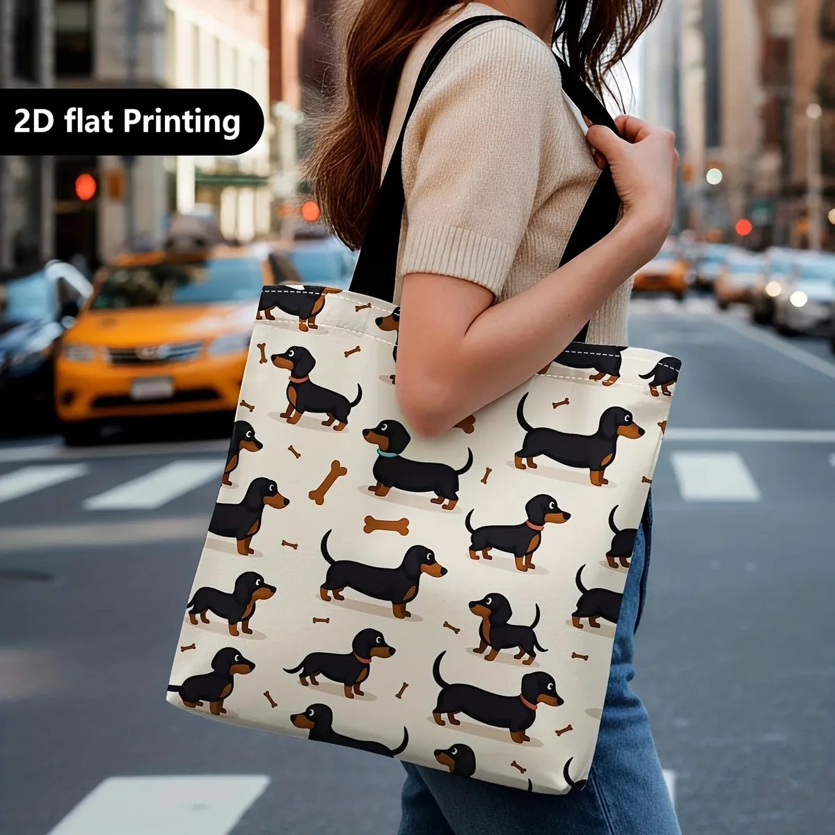 sac fourre-tout spacieux pour femmes, polyvalent pour le travail, motif teckel, pour les courses et les sorties décontractées du week-end, sac à bandoulière